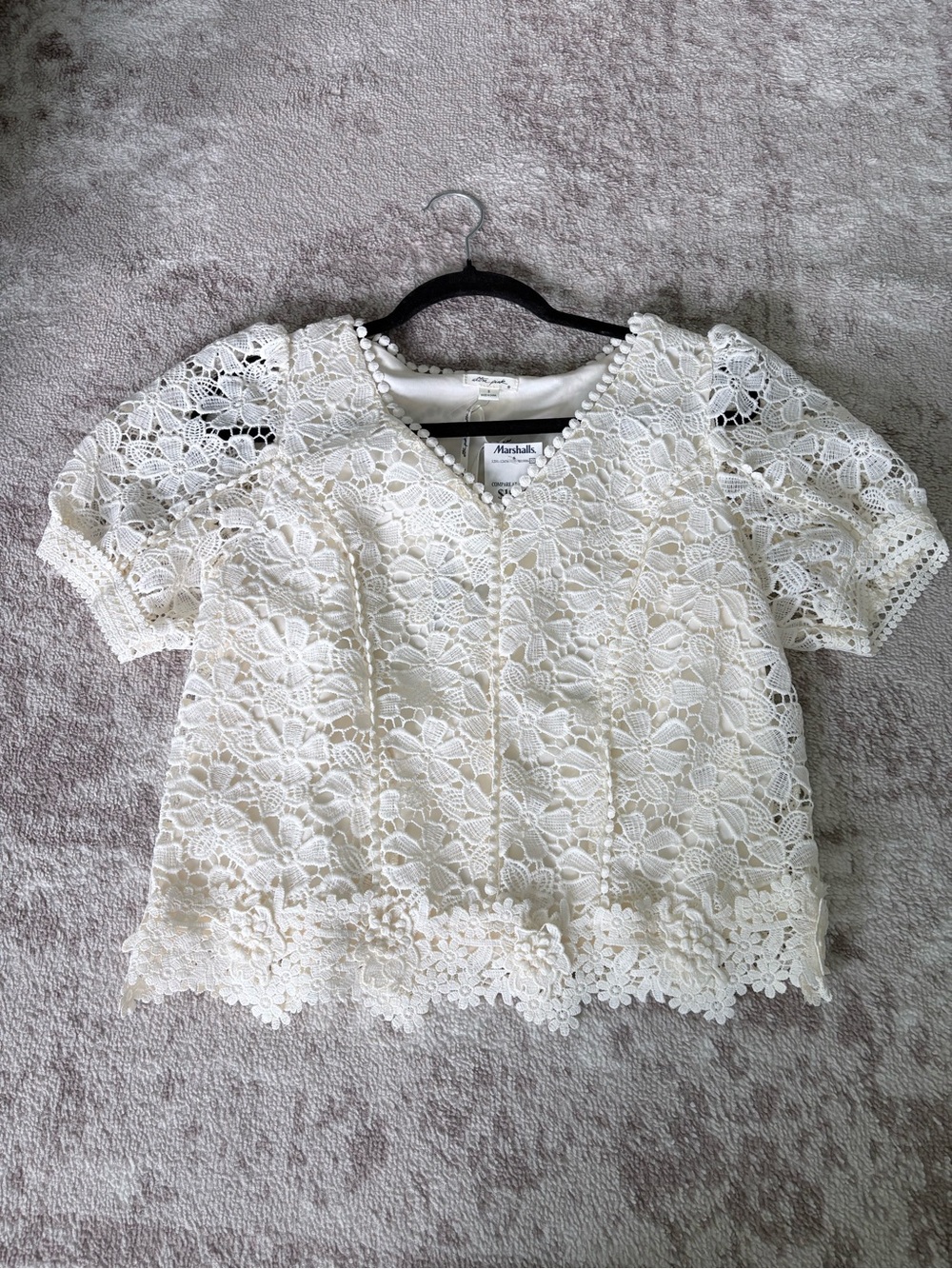White Crochet Lace V-Neck Short Sleeve Top